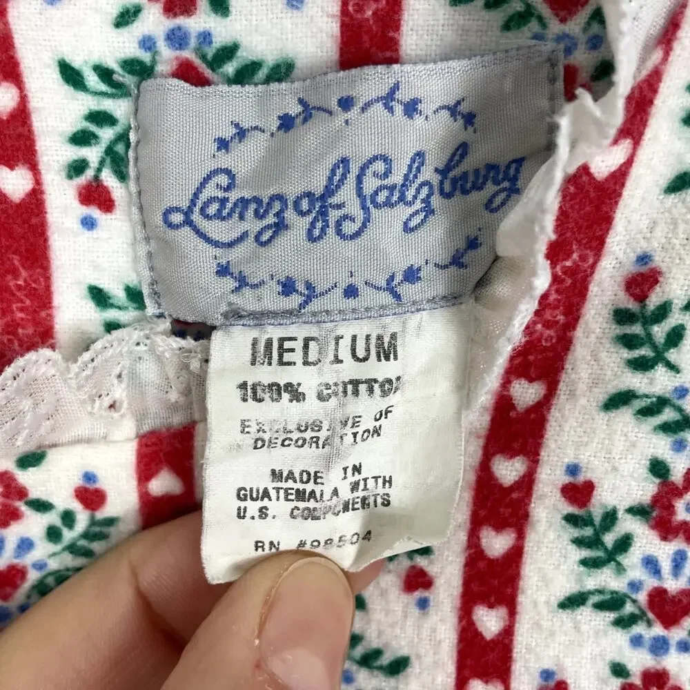 Vintage Lanz of Salzburg Cotton Flannel Nightgown Floral Hearts Medium Cottage - Picture 13 of 15
